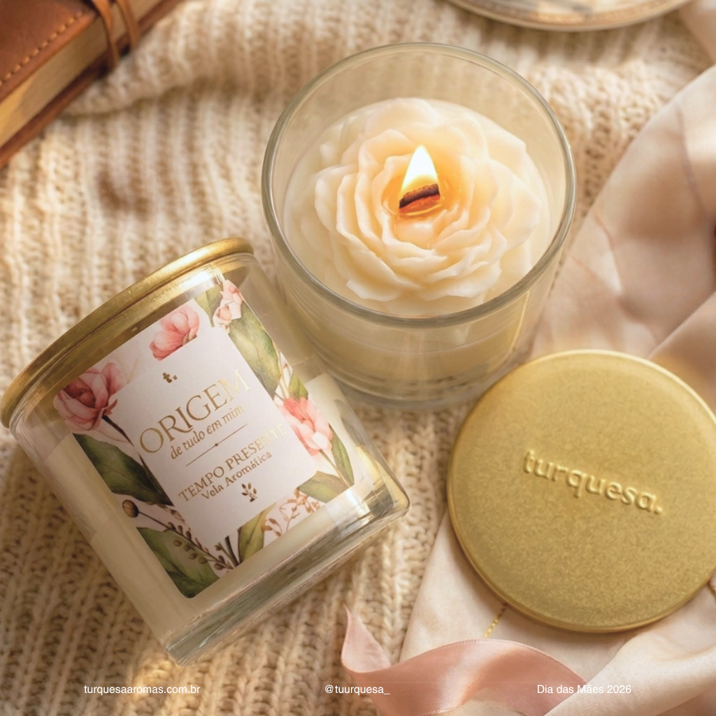 Vela aromática Turquesa Aromas acesa em um ambiente acolhedor